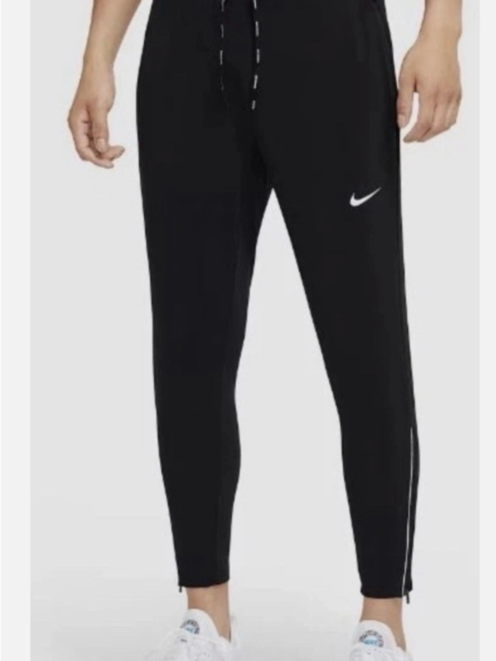 Nike Black men’s running Joggers with White Swoosh and Ankle Zips lightweight.